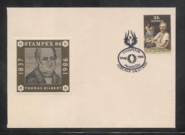 AUSTRALIA 1986 STAMPEX PHILATELIC EXPO AWARDS DAY 9 AUG COMM COVER THOMAS GILBERT CINDERELLA STAMP - Cinderellas