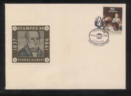 AUSTRALIA 1986 STAMPEX PHILATELIC EXPO FIAP DAY 8 AUG COMM COVER THOMAS GILBERT CINDERELLA STAMP - Cinderellas