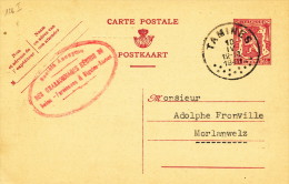 899/21 -  Entier Postal Petit Sceau TAMINES 1940 - Cachet Privé SA Des Charbonnages Réunis - Cartes Postales 1934-1951