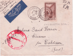 L. Par Avion Affr. 1f En FM (1er Zouave) De CASABLACA/1937 Pour La France + Cachet "REGIMENT DE ZOUAVE..." - Covers & Documents