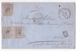 L. Datée D'Elouges Affr. N°17 X3 Lpts 360 THULIN/1866 Pour La France - 1865-1866 Linksprofil