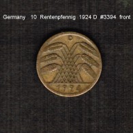 GERMANY    10  RENTENPFENNIG   1924 D  (KM # 33) - 10 Rentenpfennig & 10 Reichspfennig