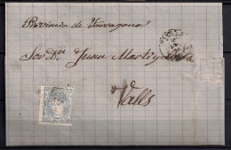 1871, EDIFIL 107, 50 MILÉSIMAS, TARANCÓN A VALLS, ROMBO DE PUNTOS - Cartas & Documentos