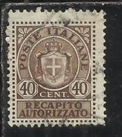 ITALIA REGNO ITALY KINGDOM 1945 LUOGOTENENZA RECAPITO AUTORIZZATO 40 CENTESIMI TIMBRATO USED - Servicio Privado Autorizado