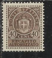 ITALIA REGNO ITALY KINGDOM 1945 LUOGOTENENZA RECAPITO AUTORIZZATO 40 CENTESIMI TIMBRATO USED - Recapito Autorizzato