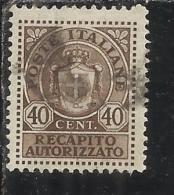 ITALIA REGNO ITALY KINGDOM 1945 LUOGOTENENZA RECAPITO AUTORIZZATO 40 CENTESIMI TIMBRATO USED - Recapito Autorizzato