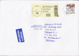 Austria Priority Prioritaire Label WIEN 2003 Bar Freigemacht Taxe Percue Cover Brief To Denmark - Maschinenstempel (EMA)