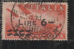 ITALY REPUBLIC ITALIA REPUBBLICA 1947 POSTA AEREA DEMOCRATICA AIR MAIL SOPRASTAMPATO LIRE 6 SU 3,20 USATO USED OBLITERE´ - Poste Aérienne