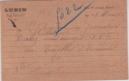 SAGE - 1893 - CARTE ENTIER POSTAL Avec REPIQUAGE PRIVE De LUBIN à PARIS - Overprinter Postcards (before 1995)