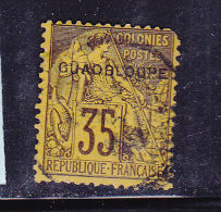 GUADELOUPE N° 23a 35 C VIOLET NOIR SUR JAUNE TYPE DEESSE ASSISE SURCHARGE GUADBLOUPE 1 DENT COURTE  OBL - Used Stamps