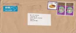 New Zealand Airmail Par Avion Label ROTORUA 1980 Cover To MAKATI Philippines Shell & Church Pair Printed Matter - Luchtpost