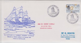 DUMONT D'URVILLE (capitaine De Vaisseau) DECOUVREUR DE LA TERRE ADÉLIE 1ER JOUR  CONDÉ SUR NOIREAU  20-2-1988 - Covers & Documents