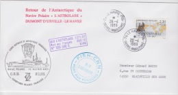 RETOUR DE L'ASTRLOLABE DUMONT D'URVILLE  LE HAVRE 28-4-1989 - Covers & Documents