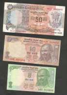 INDIA - RESERVE BANK Of INDIA - 5 - 10 - 50 RUPEES (LOT Of 3 BANKNOTES) - Inde