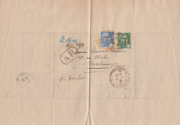 1943, CORREZE, AVERTISSEMENT RECOMANDE, MERLINES Pour BORDEAUX, Affranchissement à 7F /4604 - Covers & Documents