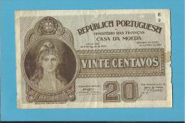 CÉDULA De 20 CENTAVOS - SÉRIE B 9 - Pick 102 - CASA DA MOEDA - PORTUGAL - EMERGENCY PAPER MONEY - NOTGELD - Portugal