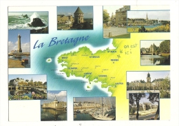 Cp, Carte Géographique, La Bretagne, Voyagée 2001 - Landkarten