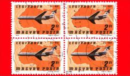 UNGHERIA - MAGYAR - 1977 - Compagnie Aeree E Mappe - Aerei - IL-62 - CSA - 2 P.a  - Quartina - Used Stamps