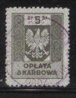 POLAND GENERAL DUTY REVENUE (OPLATA SKARBOWA) 1953 ENGRAVED EAGLE ON SHIELD WITHOUT IMPRINT 5ZL GREEN USED BF#169 - Revenue Stamps