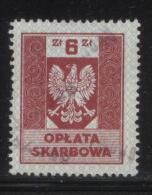 POLAND GENERAL DUTY REVENUE (OPLATA SKARBOWA) 1953 ENGRAVED EAGLE ON SHIELD WITHOUT IMPRINT 6ZL CARMINE USED BF#171 - Fiscali