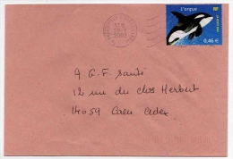 DOLPHIN Dauphin Delfin  Orca Killer Whale French Stamp Postmarked 28 9 2002 On Cover - Dolphins