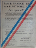 AFFICHE ORIGINALE- GUERRE 1914-1918- TOUTE LA FRANCE DEBOUT POUR LA VICTOIRE-AUX AGRICULTEURS-DEVAMBEZ IMPRIMEUR - Posters