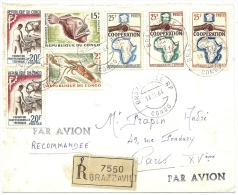 LBL21 - REP. DU CONGO - LETTRE AVION RECOMMANDEE BRAZZAVILLE / PARIS 18/11/1964 - Aéreo