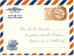 LBL21 - INDE AEROGRAMME VOYAGE BOMBAY / PARIS NOVEMBRE 1969 - Aerogramas