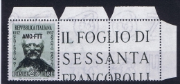 Italy  AMG FTT,Sa 161, Mi 193, MNH/** Signiert / Signed / Approvato Müller – Basel Hinged At Label - Nuovi