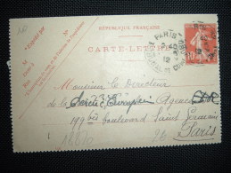 CL ENTIER SEMEUSE 10C OBL. 18-5-12 PARIS 32 (75) - Letter Cards