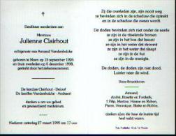 Souvenir Mortuaire CLAIRHOUT, Julienne (1926-1998) Echtg. VANDENBULCKE, A. Geboren En Overleden Te MOEN - Albums & Katalogus