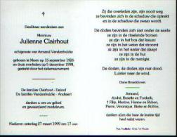 Souvenir Mortuaire CLAIRHOUT, Julienne (1926-1998) Echtg. VANDENBULCKE, A. Geboren En Overleden Te MOEN - Albumes & Catálogos