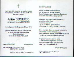 Souvenir Mortuaire DECLERCQ, Julien (1914-2000) Geboren Te OTEGEM - Sammelbilderalben & Katalogue
