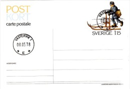 PHIL-L11 - SUEDE Entier Postal Facteur Avec Luge Obl. De Västervik 1978 - Ganzsachen