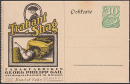 Allemagne 1921. Carte Postale, Entier TSC, Issu De Carnet, Timbré 30 Pf "facteur à Cheval". Tabac Pour Pipe Trabant-Shag - Tabacco