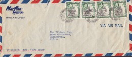 Jamaica Airmail MARTINS TOURS, KINGSTON 1952 Cover Brief To California USA 4-stripe King George VI. & Coco Palm Tree - Jamaïque (...-1961)