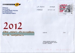 Enveloppe De La Poste Avec Vignette Imprimée Bonne Année 2012 - Circulée - Andere & Zonder Classificatie