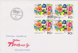 Emission Commune JEAN TINGUELY (BLOC DE QUATRE) 24-11-1988 - Storia Postale