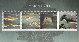 GRENADA CARRIACOU, 2013,MARINE LIFE, WHALES, SHARKS,FISH, RAYS,,  SHEETLET+ S/SHEET - Ballenas