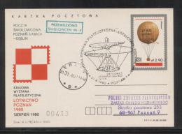 POLAND 1980 POZNAN 1980 AIRCRAFT PHILATELIC EXPO KATOWICE HELICOPTER FLOWN POSTCARD DEBLIN (G) RECEIVING CDS - Aviones