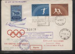 POLAND 1960 9TH GLIDER FLIGHT FLOWN COVER T1A 100 YRS POLISH STAMP ROME OLYMPICS CINDERELLA STAMP WOLD ROMULUS REMUS - Gliders