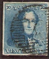 1849 Leopold Ier  20cs Bleu  Planche II A Bleu 2A - 1849 Hombreras