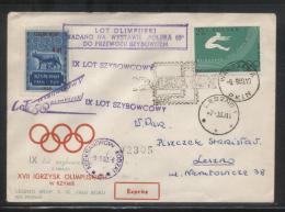 POLAND 1960 9TH GLIDER FLIGHT FLOWN COVER T1C 100 YRS POLISH STAMP ROME OLYMPICS CINDERELLA STAMP WOLD ROMULUS REMUS - Planeurs