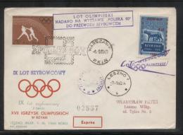 POLAND 1960 9TH GLIDER FLIGHT FLOWN COVER T1D 100 YRS POLISH STAMP ROME OLYMPICS CINDERELLA STAMP WOLD ROMULUS REMUS - Planeadores