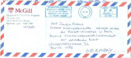 Belgien Brüssel AFS 1990 Air Mail Mc Gill Literature Program Wappen Luftpostbrief An Humbuldt-University Berlin - 1980-99