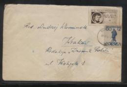 POLAND 1956 LETTER INTER KRAKOW MIXED FRANKING 60GR MICKIEWICZ STATUE 20GR MICKIEWICZ - Covers & Documents