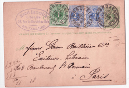 Ep5c Vert + N°26+27 X2de BRUXELLES/1884 Pour Paris. Rare Affranchissement - 1869-1888 León Acostado