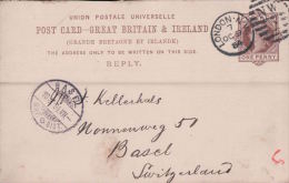 Entier Postal Grande Bretagne, Reply, H.S. Staniforth, London - Basel (7.10.84) - Stamped Stationery, Airletters & Aerogrammes