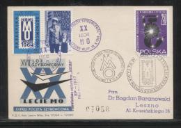 POLAND 1964 XVII GLIDER FLIGHT 20 YEARS MILITIA POLICE SERVICE TO NATION PHILATELIC EXPO FLOWN CARD T1A CINDERELLA - Covers & Documents