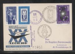 POLAND 1964 XVII GLIDER FLIGHT 20 YEARS MILITIA POLICE SERVICE TO NATION PHILATELIC EXPO FLOWN CARD T1A CINDERELLA - Gliders